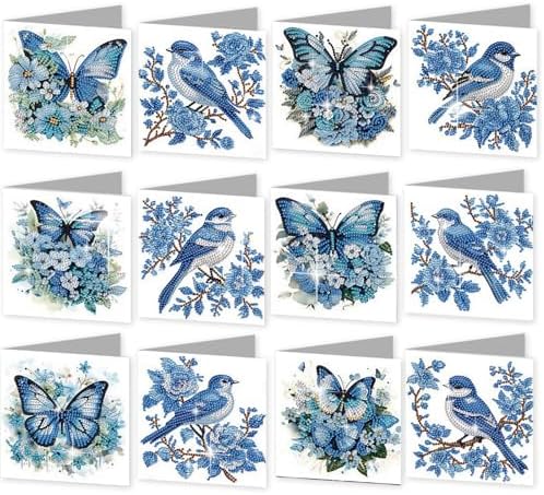 C'eitura 12Pcs Butterfly & Bluebird Diamond Art Painting Greeting Card Kit with Envelopes, DIY Nature Theme Christmas Birthday Thanksgiving Card Making Set, Garden Inspired Handmade Card Craft by C%27eitura