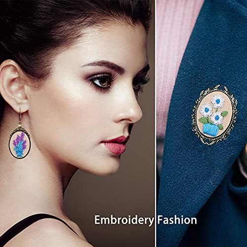 ZOCONE 6 Packs Embroidery Necklace Kits, Embroidery Pendant Kit Mini Cross Stitch Kit with Hoop, Necklace, Pendant, Brooch, Stamped Pattern Cloth, Instructions, etc. Embroidery Kits for Adults - Image 5