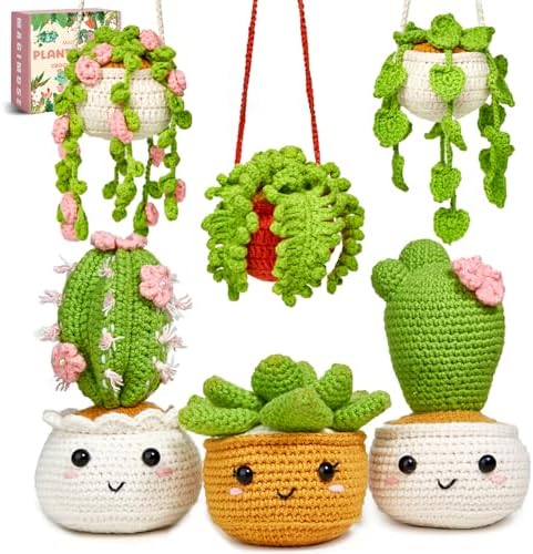 MAGIMUSE Crochet Kit for Beginners, Crochet Starter Kits, Amigurumi Craft Knitting Crocheting Kits with Step-by-Step Video Tutorials, 6 Pack Hanging Potted Plants Family(40%+ Yarn) by MAGIMUSE
