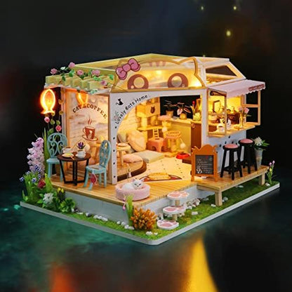 CUTEROOM DIY Miniature House Kit- Lovely Cats House, Tiny Dollhouse Wooden Furniture Kit, Mini DIY Craft Kits Creative Room for Christmas Decoration Family Friends - Image 4
