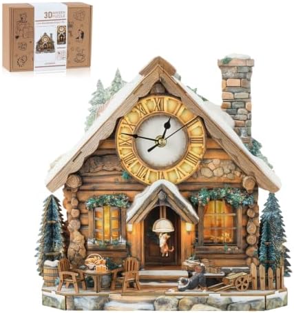3D Puzzles for Adults-Wooden Swiss House Clock Puzzle DIY Clock Model Kit by RnfinewowWoodenPuzzles