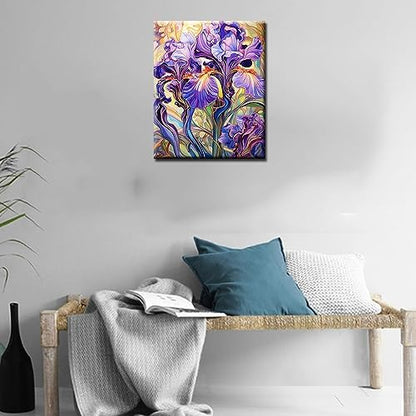 Abstract Violet Flowers Painting by Numbers for Adult Kids Garden Wildflower Paint by Numbers on Canvas Tropical Plants Easy to Paint with Brushes and Acrylic Pigment Room Decor 16x20inch(DIY Framed) - Image 4