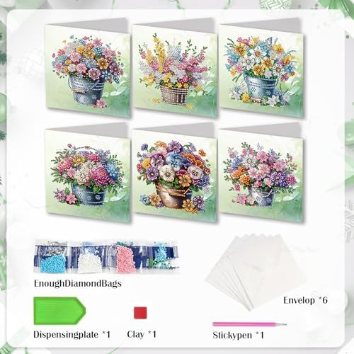 Diamond Art Cards with Envelopes–6PCS DIY Diamond Painting Greeting Cards Kit | Card Making Kit with Bling for Adults & Beginners | Birthday,Holiday & Thank You Cards (Flowers) - Image 5