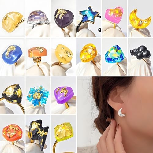 Epoxy Resin Molds Jewelry, Small UV Resin Molds Silicone Kit with Earring Backs & Ring Settings Accessories, DIY Mini Silicone Moulds for Earrings, Pendants, Rings, Necklace & Keychains Art Crafting - Image 2