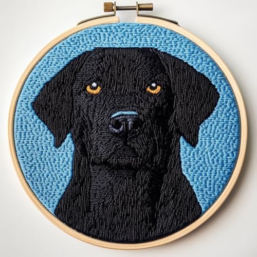 DIY Punch Needle Kits Cute Black Labrador Retriever Dog with Hoop 20x20cm-3 by Unknown