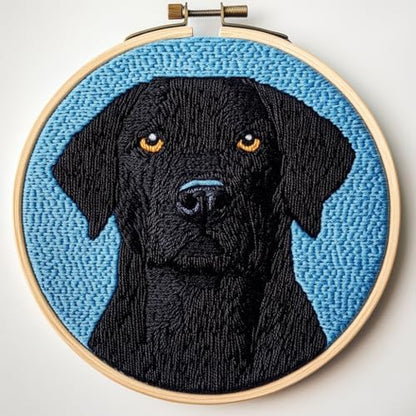 DIY Punch Needle Kits Cute Black Labrador Retriever Dog with Hoop 20x20cm-3 by Unknown