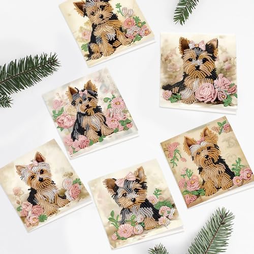 6pcs Diamond Art Painting Kit Greeting Card, Dermu 5D DIY Diamond Handmade Holiday Greeting Card with Envelope, Holiday Gift Congratulation - Image 5