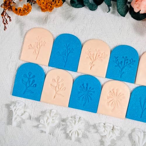 Xaekicr Polymer Clay Molds – 5PCS Botanical Texture Stamps with Flower & Leaf Patterns, Clay Cutters and Tools for Polymer Clay Jewelry and DIY Earring Crafts - Image 3