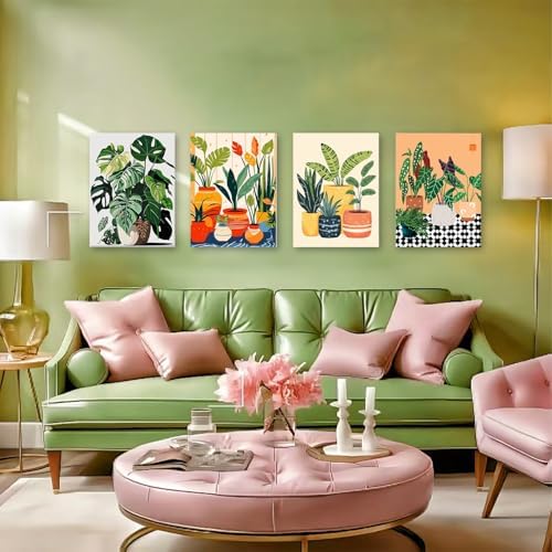 ICYANART 4 Pack Plant Paint by Numbers kit for Adults with Frame and Wooden - Image 2