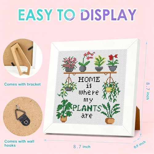 Plant Flower Stamped Cross Stitch Kits for Adult Beginner with Wooden Frame - Image 3