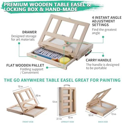54 Pieces Complete Watercolor Paint Set with Portable Wooden Tabletop Easel - Image 6