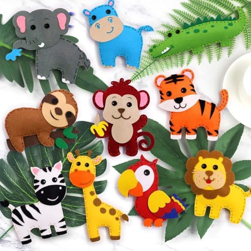 CiyvoLyeen Kids Sewing Kit Crafts - Safari Jungle Animal DIY Felt Crafts for Boys & Girls Art & Craft Set Learn to Sew Toy Animals Gift for Ages 7–12, 10 Cute Projects - Image 5