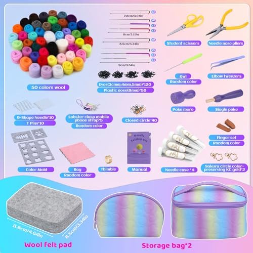 Mayboos Needle Felting Kit, 50 Colors Wool Roving Set with 2 Storage Bags - Image 2