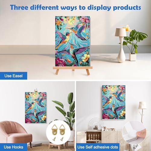 MOGTAA Paint by Numbers Kit for Adults with Frame, Hummingbird Paint by Number Canvas, Flowers Scenery Paint by Numbers with Easel, DIY Lanscape Oil Painting Kit for Home Wall Decor 8 x 12 Inch - Image 3