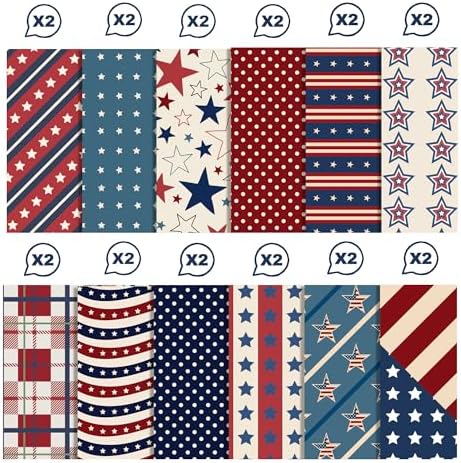Retro Patriotic Scrapbook Paper Blue Star Patterned Papers Pad 11.8×11.8,24 Sheets Double-Sided Scrapbooking CardStock Paper for 4th of July Card Making Veteran's Day Cardmaking DIY Origami Papers. - Image 2