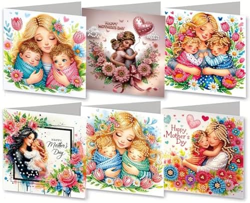 6Pcs Greeting Card DIY Diamond Art Painting Greeting Cards Special Shaped Holiday Blessing Folding Card Kit with Envelopes Arts Crafts for Birthday Festival-Mother02 by BAYUNOESparkDiamondCraft