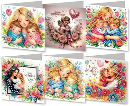 6Pcs Greeting Card DIY Diamond Art Painting Greeting Cards Special Shaped Holiday Blessing Folding Card Kit with Envelopes Arts Crafts for Birthday Festival-Mother02 by BAYUNOESparkDiamondCraft
