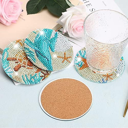 UPINS Ocean Diamond Art Painting Coaster Kit, 8Pcs DIY Crafts Kit with Holder, Non Slip Coaster Art Supplies for Adults, Ideal Christmas Gift - Image 4