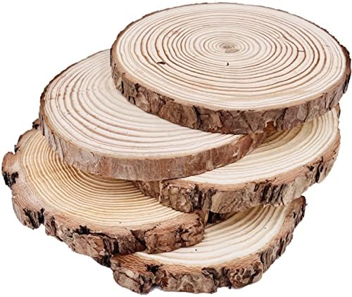 Natural Round Discs Rustic Wood Slices 5 Pcs 7-8 inch Unfinished Wood kit Circles Crafts Tree Slices with Bark Log Discs for DIY Arts and Wedding Christmas Ornaments - Image 2