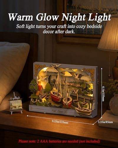 3D Wooden Puzzles for Adults - Monet DIY Model Building Kits Ship Crafts with LED Light - Home Decor, Wall Art & Unique Creative Gifts for Art Lovers (Red Sailboat) - Image 3