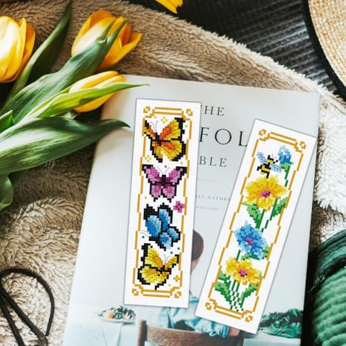 ORIGACH 6 Set Garden Floral Insect Cross Stitch Bookmark Kit for Beginner - Image 5