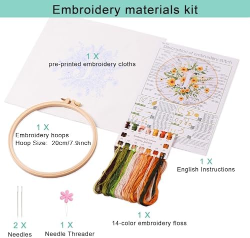Harimau Letter J Pattern Embroidery Kit for Adult Beginners, Complete Starter Pack with 1 Hoop, Needles, Instruction Guide & Embroidery Stitch Video Tutorials - Image 2
