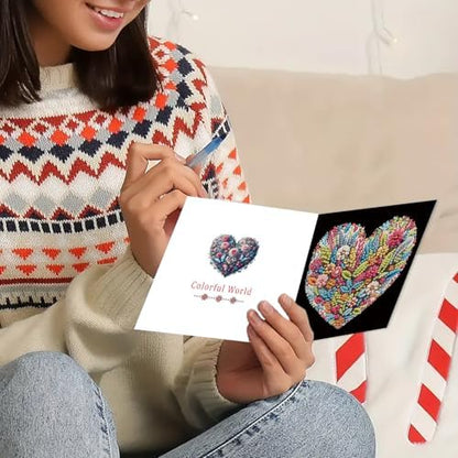 DIY Diamond Greeting Cards Set, 5D DIY Diamond Art Painting Festival Style Greeting Card, DIY Christmas Card Making Kits for Family Friends Handmade Gift-#12-6PC Heart - Image 5