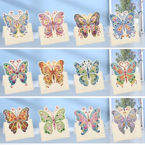 jinglinhh 12pcs Fluttering Butterfly Diamond Art Painting Greeting Cards with Envelopes, DIY Card Making Kits for Adults, Diamond Art Christmas Cards for Birthday Holiday Postcards Craft Gifts - Image 5
