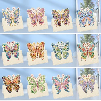 jinglinhh 12pcs Fluttering Butterfly Diamond Art Painting Greeting Cards with Envelopes, DIY Card Making Kits for Adults, Diamond Art Christmas Cards for Birthday Holiday Postcards Craft Gifts - Image 5