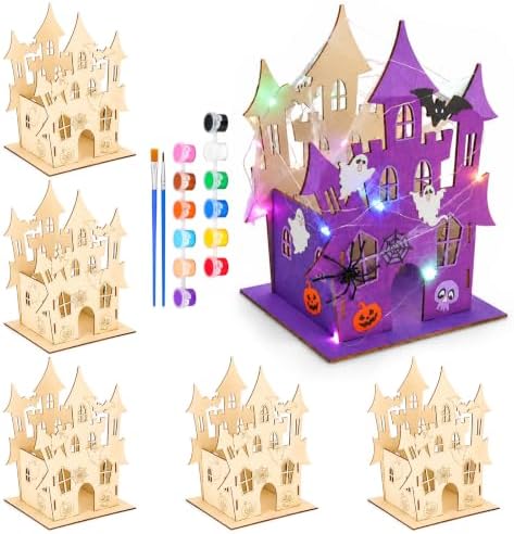 DoubleFill 6 Set Halloween Wooden Castle House Craft Kits, DIY by DoubleFill