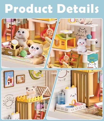 Cat Pet Life Shop DIY Miniature House Kit for Adults, 3D Dollhouse with LED Light & Dustproof Door, Stackable Connectable Display Case, Creative Gift for Cat Lovers Teens Women - Image 3