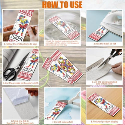 FREEBLOSS 6 Set Cross Stitch Bookmarks Kit Poker Stamped Cross Stitch Kit DIY Embroidery Bookmark Set with Instruction for Adults Beginners Gift for Reading Enthusiasts 8 * 2.4inch 11CT - Image 5