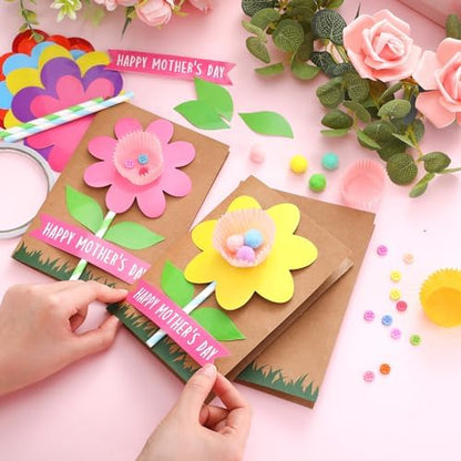 Motipuns 24 Sets Mother's Day Flower Card Making Kits Mother's Day DIY Craft Make Your Own Greeting Card Making Kit Flower Craft Mom Gift Party Decor Fun Home Activities - Image 2
