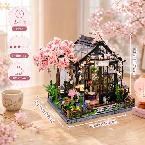 DIY Japanese Miniature House Kit with LED Lights - Sakura Greenhouse - Image 3