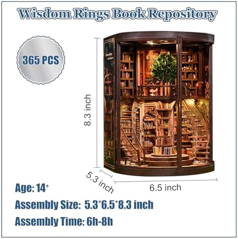 DIY Miniature Dollhouse Kit Book Nook Library with LED Light, Wooden 3D Miniature House Craft Kit for Adults, Bookshelf Insert Decor Gift - Image 2