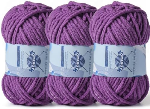 3 Pack Chunky Chenille Yarn for Crocheting, Baby Yarn for Crocheting Soft Blankets, Bulky Yarns for Crochet Amigurumi, 300g (223yds) Fluffy Velvet Yarns for Hand Knitting (3 Purple) by OMoiut