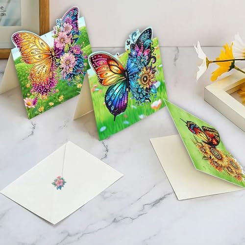 6 Pack DIY Diamond Painting Greeting Card Kit Butterfly Lawn, 5D Diamond Art Christmas Birthday Holiday Foldable Thank You Cards Blessing Greeting Card, Art Crafts Kit Creative Envelope - Image 2