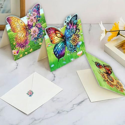 6 Pack DIY Diamond Painting Greeting Card Kit Butterfly Lawn, 5D Diamond Art Christmas Birthday Holiday Foldable Thank You Cards Blessing Greeting Card, Art Crafts Kit Creative Envelope - Image 2