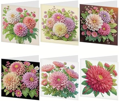 6pcs creative gift of diamond art painting birthday cards - flowers chrysanthemum, greeting card with envelope, handmade DIY painting birthday card art craft card kit postcards for family and friends by MVVMTOP