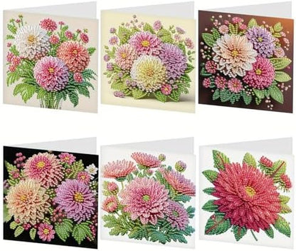 6pcs creative gift of diamond art painting birthday cards - flowers chrysanthemum, greeting card with envelope, handmade DIY painting birthday card art craft card kit postcards for family and friends by MVVMTOP