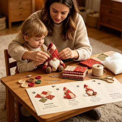 3D DIY Animal Patchwork Sewing Kit, Handmade Fabric Craft Set for Gnome and Cat Decor, Suitable for Adult Beginner DIY Projects (Red) - Image 3