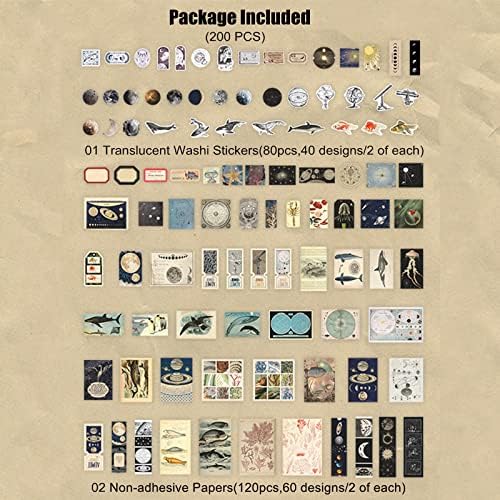 Esweny 200 Pieces Vintage Ephemera Scrapbooking Supplies Pack for Journaling, Decoupage Paper Scrapbook Stickers Kit for Junk Journal Planners Collage Craft Notebooks Album (Space and Sea) - Image 2