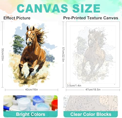 Paint by Numbers Kit for Adults, Running Horse Painting, 16 x 20 Inch - Image 3