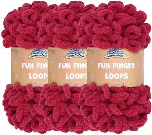 JubileeYarn Fun Finger Loops Yarn - Sangre - 3 Skeins by BambooMN