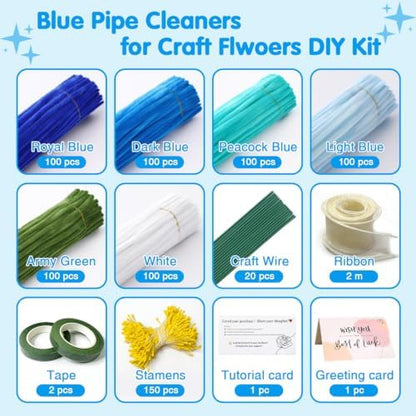 AHAMETON 620Pcs Blue Pipe Cleaners Flower Kit,Chenille Stems Craft - Image 2