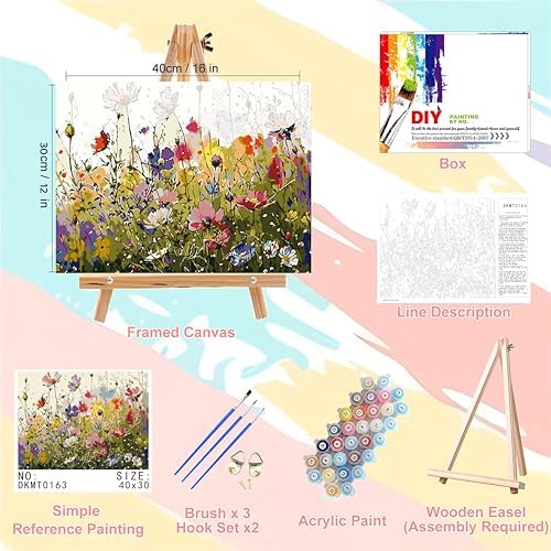 Wild Flower Paint by Numbers for Adults with Framed Canvas - Wooden Easel - Image 2