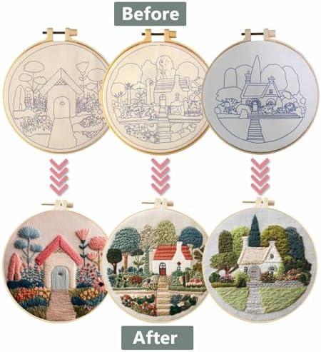 3 Packs Embroidery Kit for Adults, Embroidery for Beginners (Cottage) - Image 2