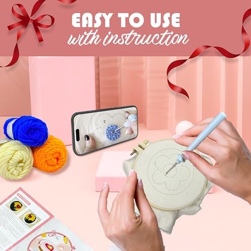 SEREDH Punch Needle Kit for Beginners Adults Easy Needle Punch Embroidery Set Including Threader Instruction Fabric Hoop Yarn Coaster DIY Making Kit Supplies,Set of 8 Flower Art Crafts Gifts - Image 3