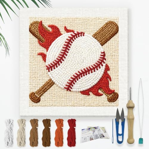 DOODLREAM White Baseball DIY Punch Needle Embroidery Kit for Adult Beginner, 9.4" Baseball Bat Sport Punch Stitching Craft Set for Starter with Frame,Fabric Pattern,Threader, Yarn, Pinch Needle by Doodlream