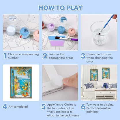 Bowetile Framed Paint by Numbers Landscape Kit for Adults, Adults' Paint-by-Number Kits on Canvas, Painting by Numbers Lemon, DIY Acrylic Number Painting for Home Wall Decor, 8x12in - Image 5